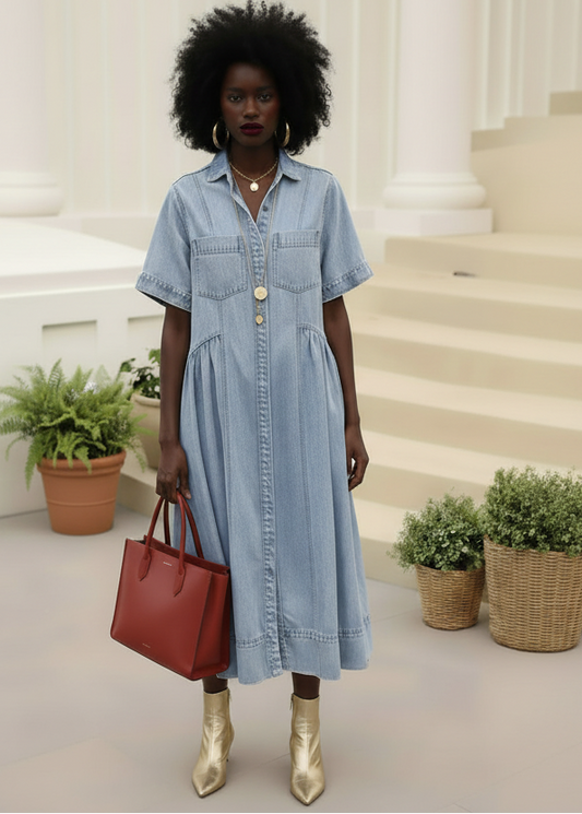 Buttoned Denim Midi Dress
