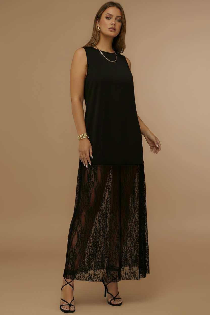 Sleeveless Lace Hem Maxi Dress (Plus Size)
