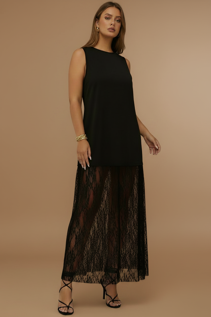 Sleeveless Lace Hem Maxi Dress