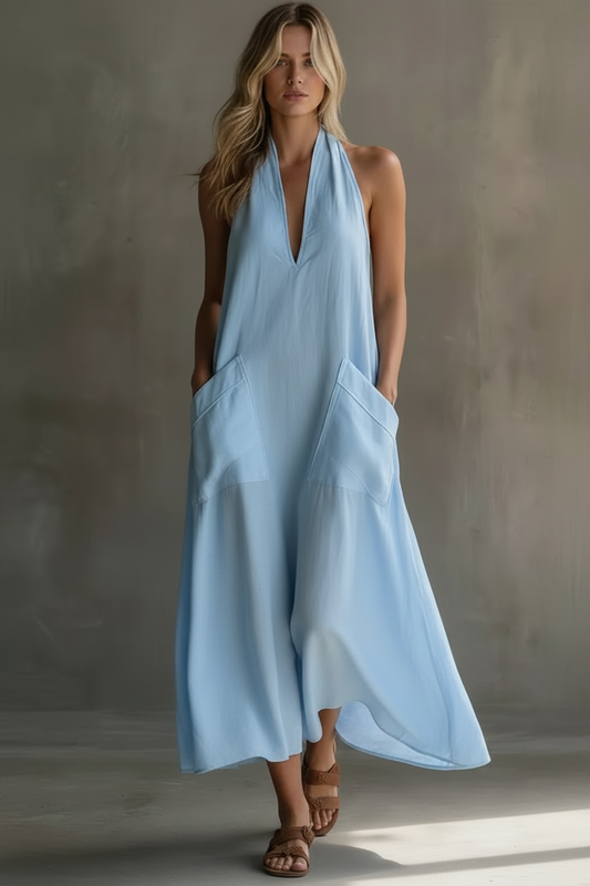 Halter Neck Pocket Midi Dress